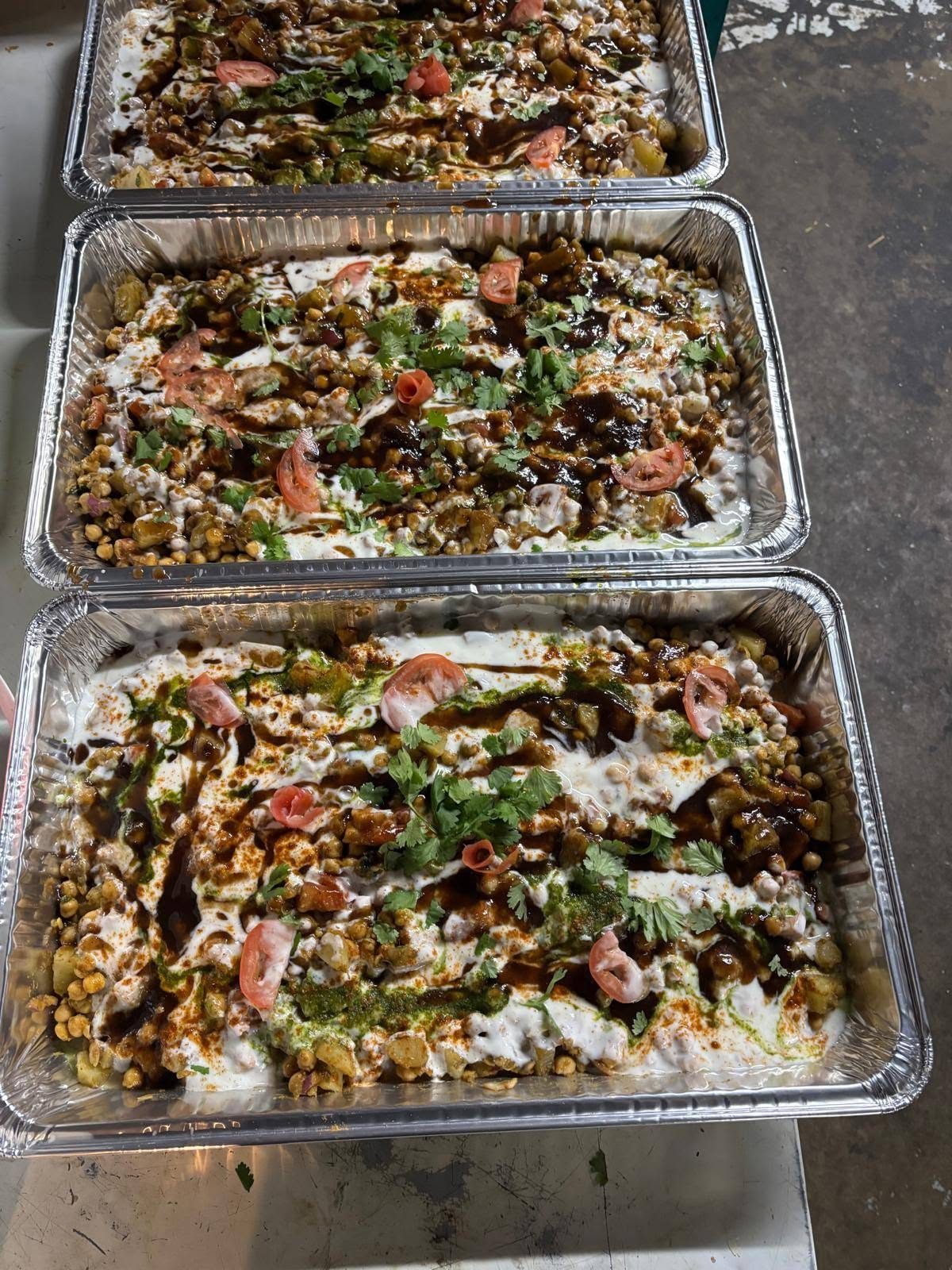 Fresh chaat packed in catering trays
